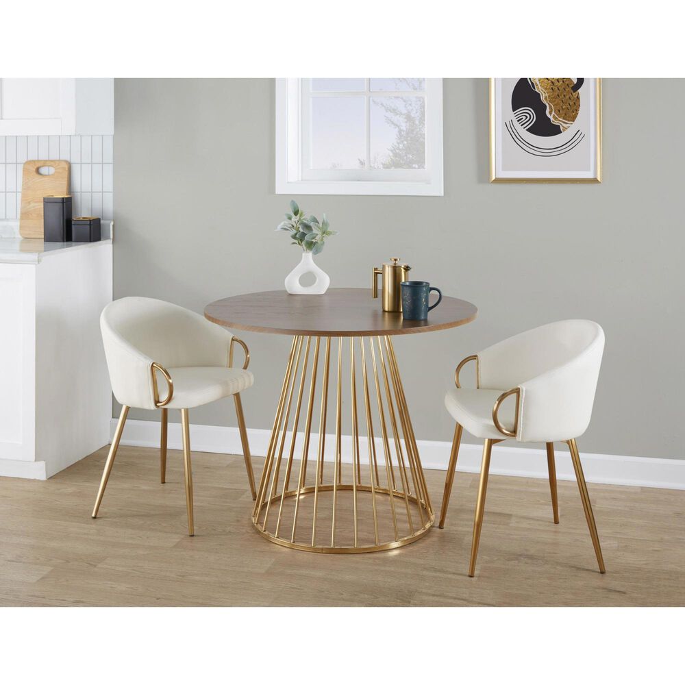 LumiSource Canary Contemporary Dining Table in Gold Metal and Walnut Wood by LumiSource, , large