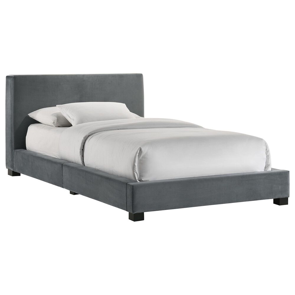 Mayberry Hill Brookhaven Upholstered Twin Panel Platform Bed in Gray, , large