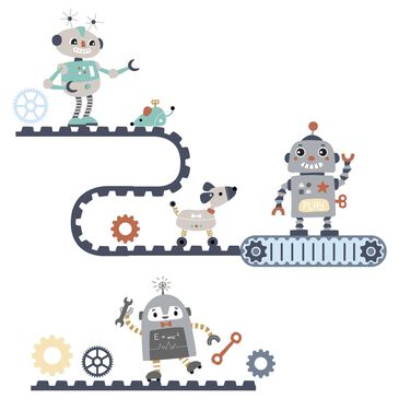 Lambs and Ivy Robbie Robot 25" x 60" Wall Decals in Blue, Grey and Red, , large