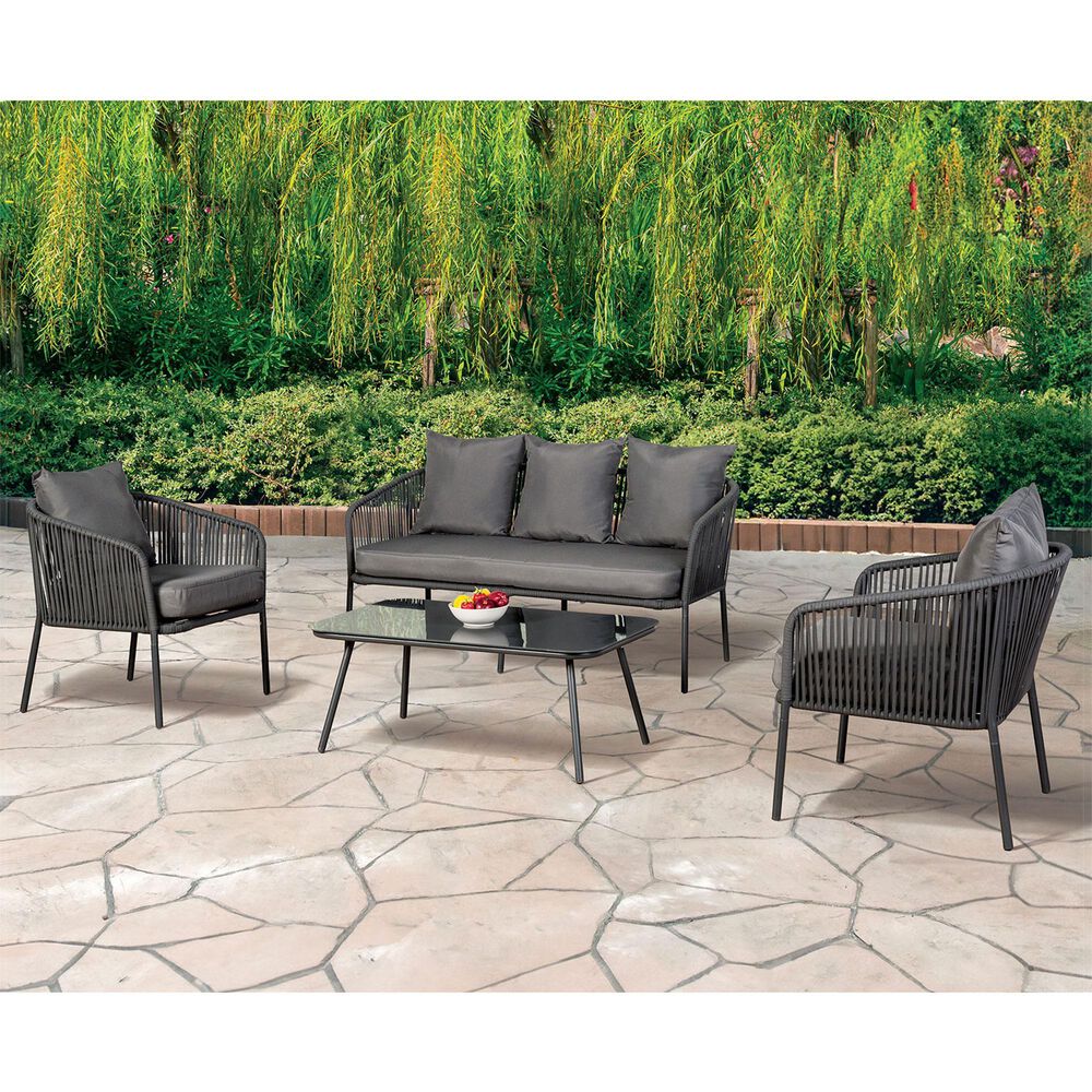 Furniture of America Myesha 4-Piece Patio Conversation Set in Light Gray, , large
