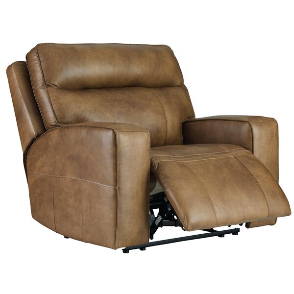 Signature Design by Ashley Game Plan Oversized Leather Power Recliner with Power Headrest in Caramel