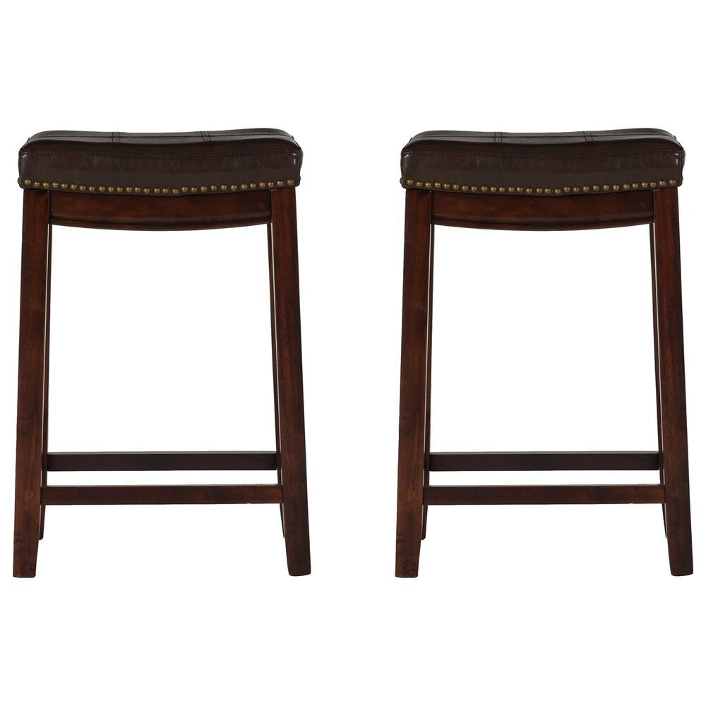 Linon Home Decor Claridge Counter Stool with Brown Cushion in Dark Brown (Set of 2), , large