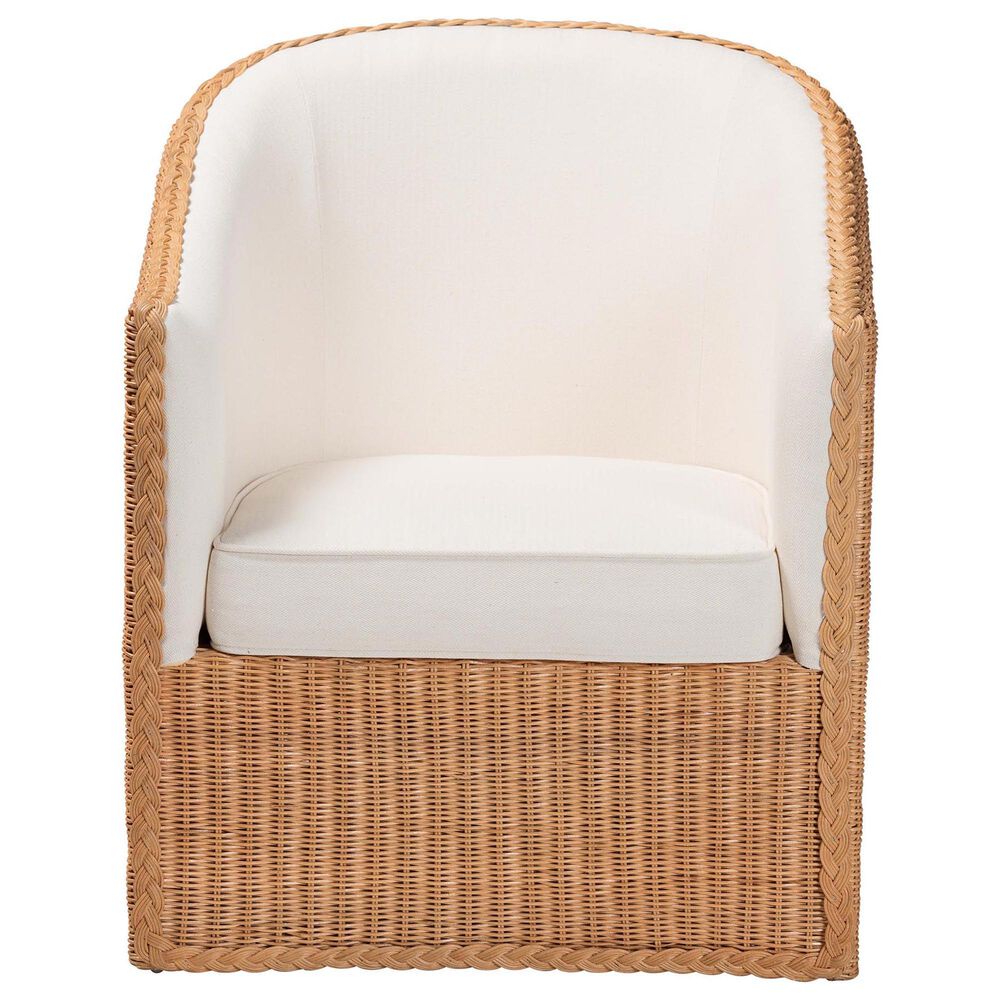 Baxton Studio Tessa Arm Chair with Light Honey Rattan in White, , large