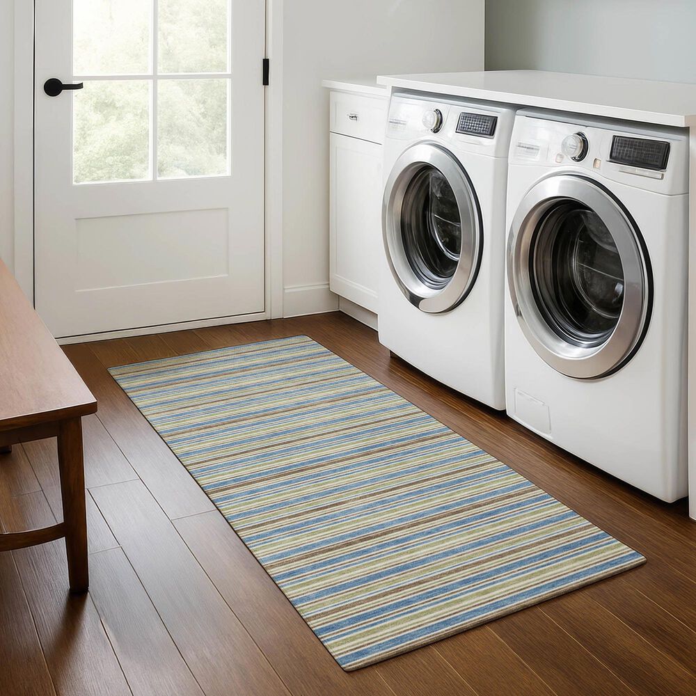 Dalyn Rug Company Soft Essentials Striped Blue 2'3" x 7'6" Indoor/Outdoor Runner, , large