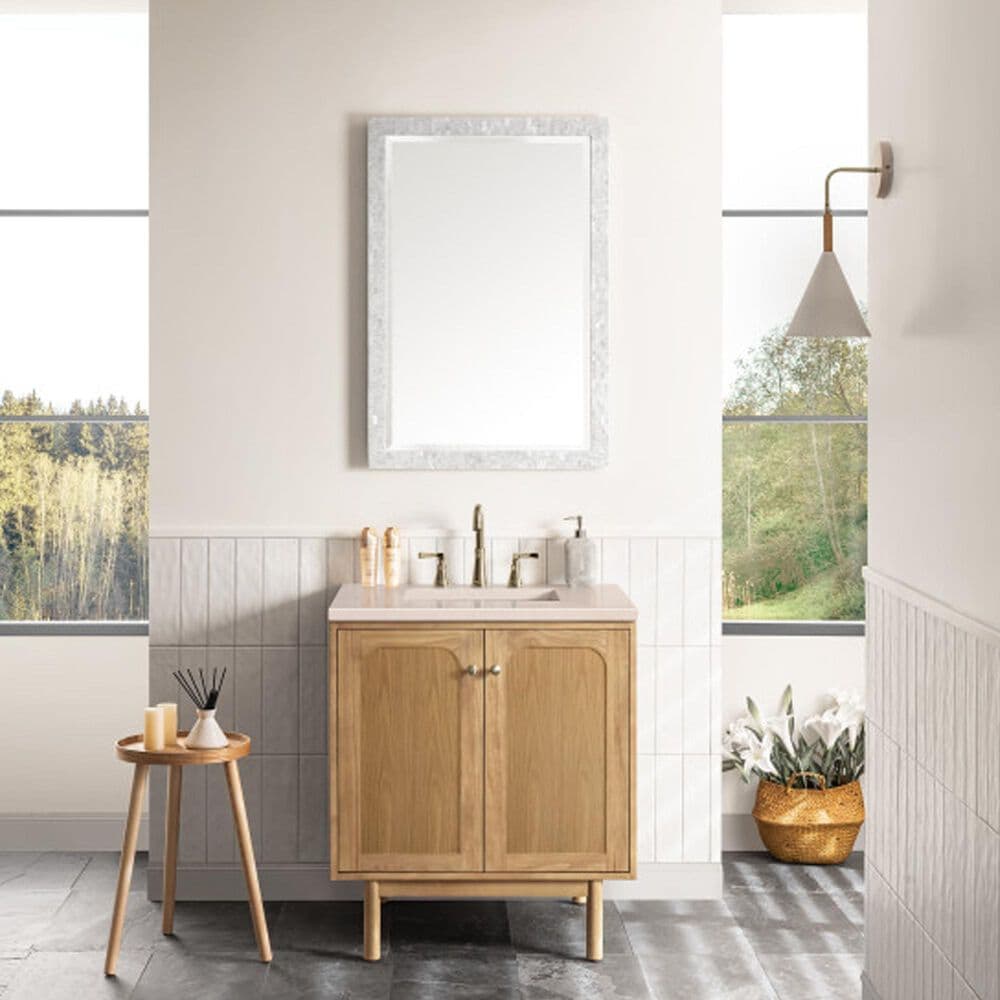 James Martin Vanities Laurent 30&quot; Single Bathroom Vanity in Light Natural Oak with 3 cm Eternal Marfil Quartz Top and Rectangular Sink, , large