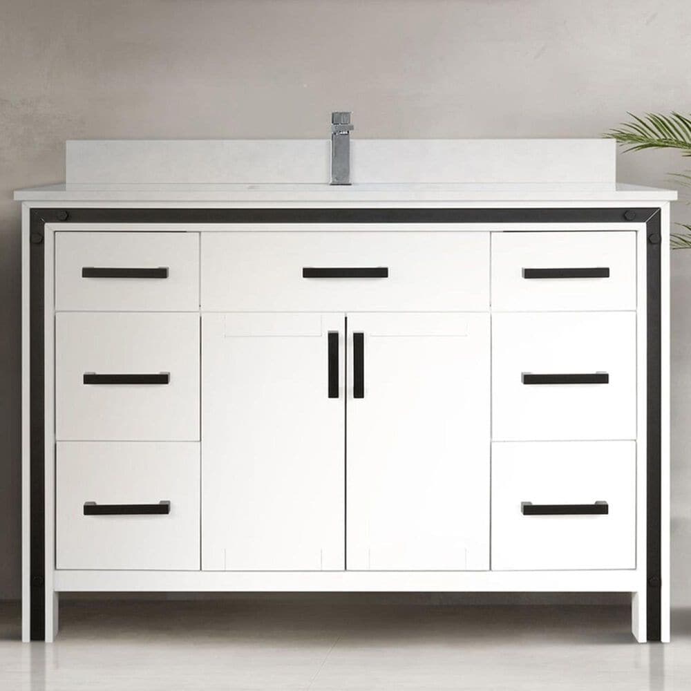 Lexora Home Ziva 48&quot; Single Bathroom Vanity in White with 2 cm White Cultured Marble Top and Rectangular Sink, , large