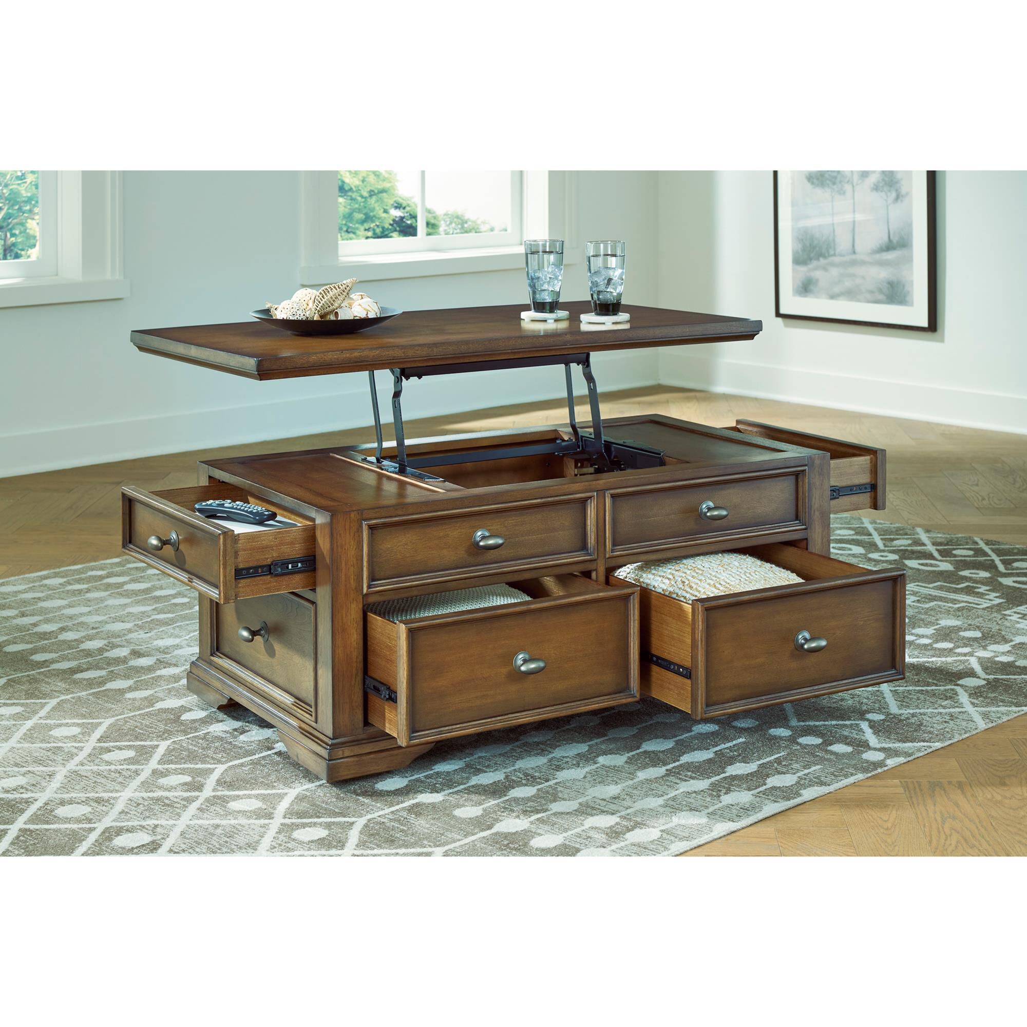 Ashley Channley Lift-Top Cocktail Table in Brown