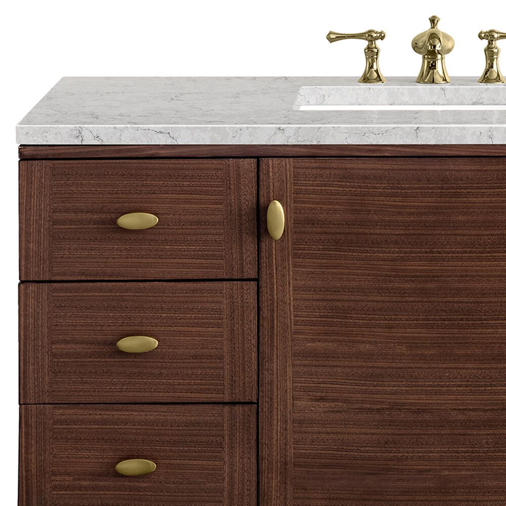 James Martin Vanities Amberly 48&quot; Single Bathroom Vanity in Walnut with 3 cm Eternal Jasmine Pearl Quartz Top and Rectangular Sink, , large