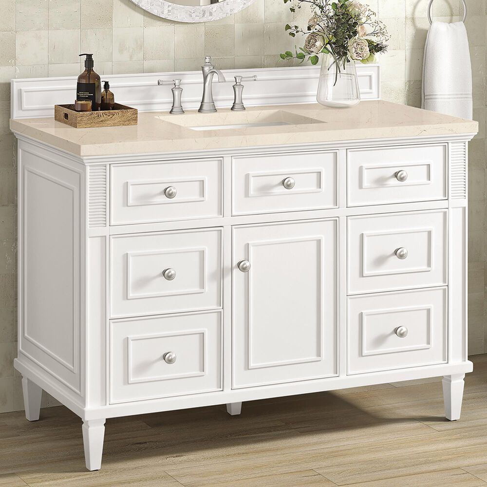 James Martin Vanities Lorelai 48&quot; Single Vanity in Bright White with 3 cm Eternal Marfil Quartz Top, , large