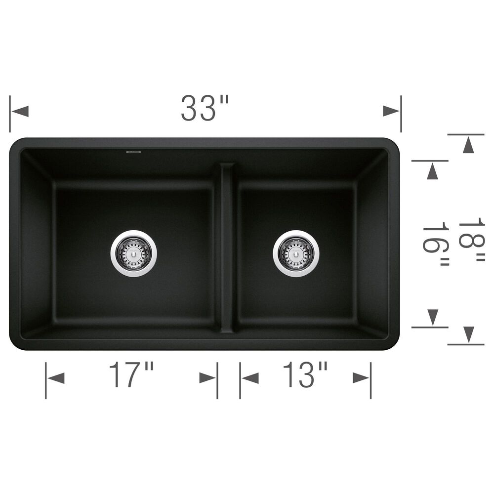 Blanco Precis Reversible 1-3/4 Double Sink with Low Divide in Coal Black, , large