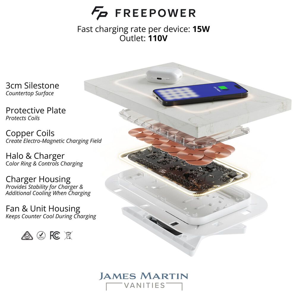 James Martin Emmeline 48&quot; Single Bathroom Vanity in Pebble Oak with 3 cm Parisien Bleu Quartz Top, Rectangle Sink and FreePower Wireless Charger, , large