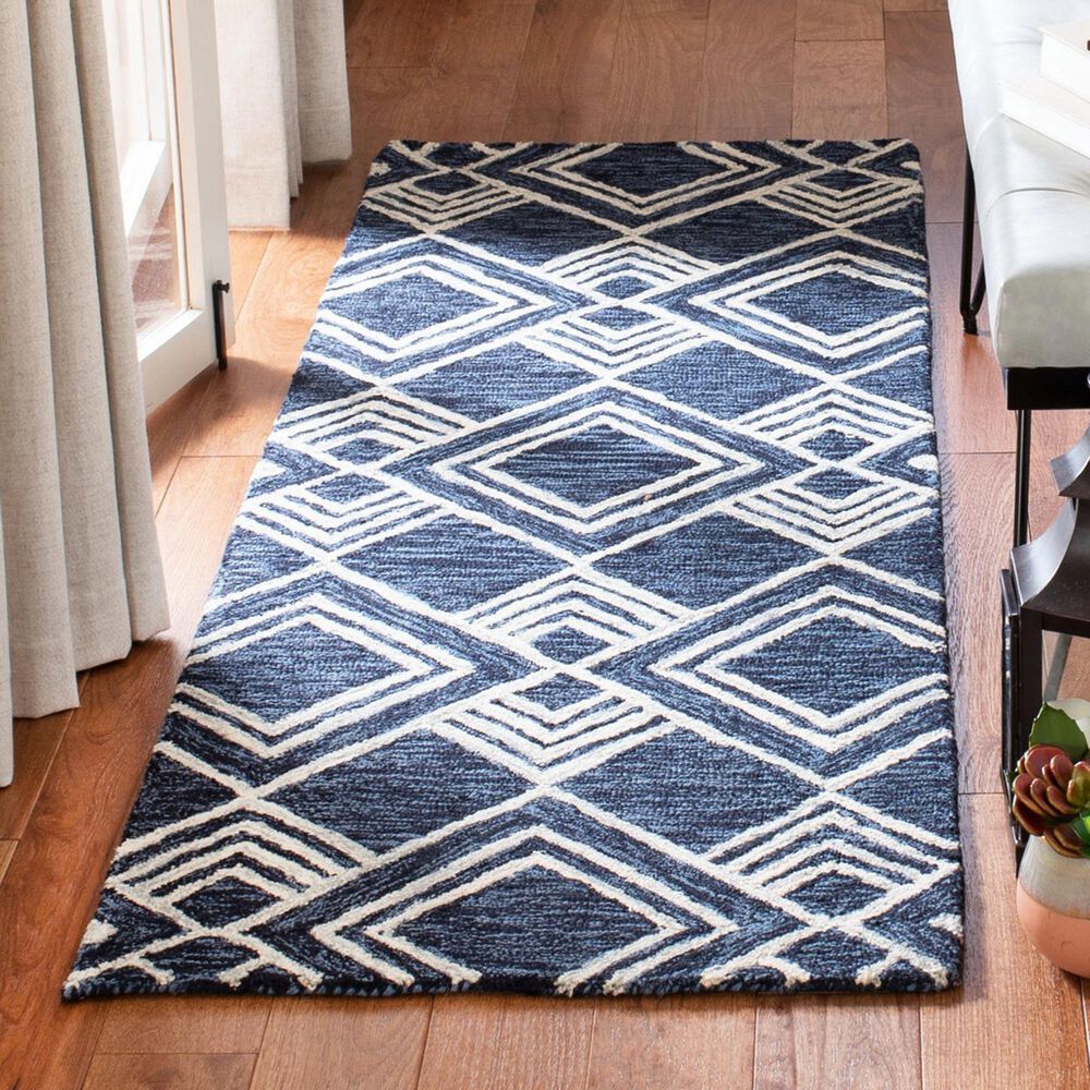 Safavieh Micro-Loop MLP154N 2&#39;3&quot; x 7&#39; Navy and Ivory Runner, , large