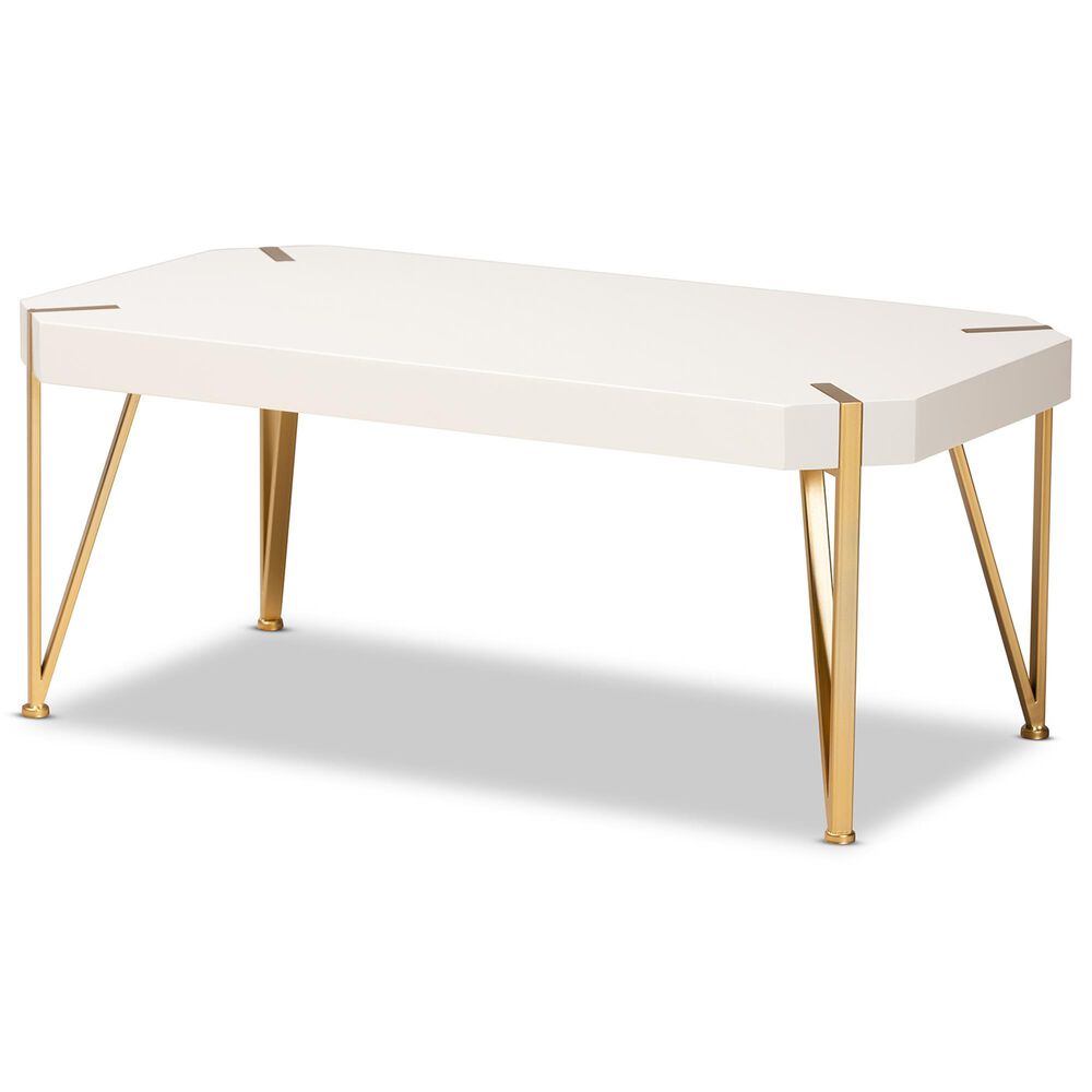 Baxton Studio Kassa Coffee Table in White and Brushed Gold, , large