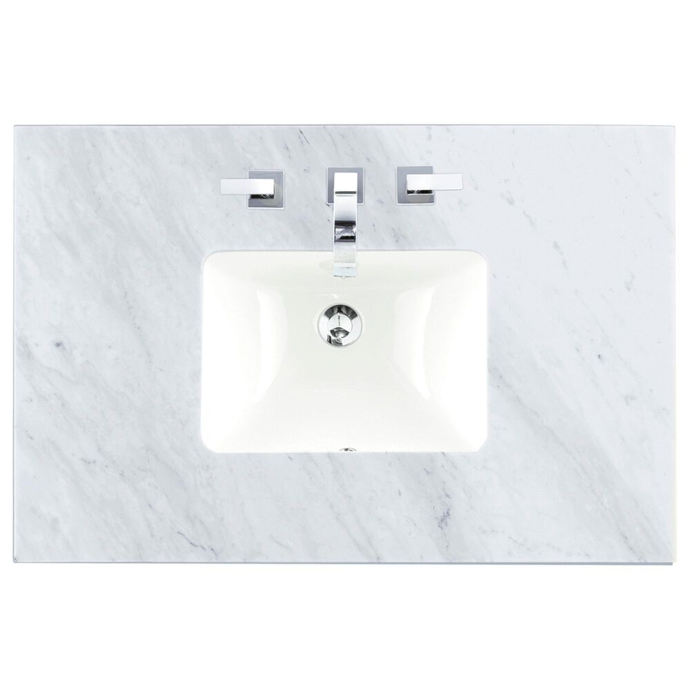 James Martin Vanities Chicago 36&quot; Single Bathroom Vanity in Smokey Celadon with 3 cm Carrara White Marble Top and Rectangular Sink, , large
