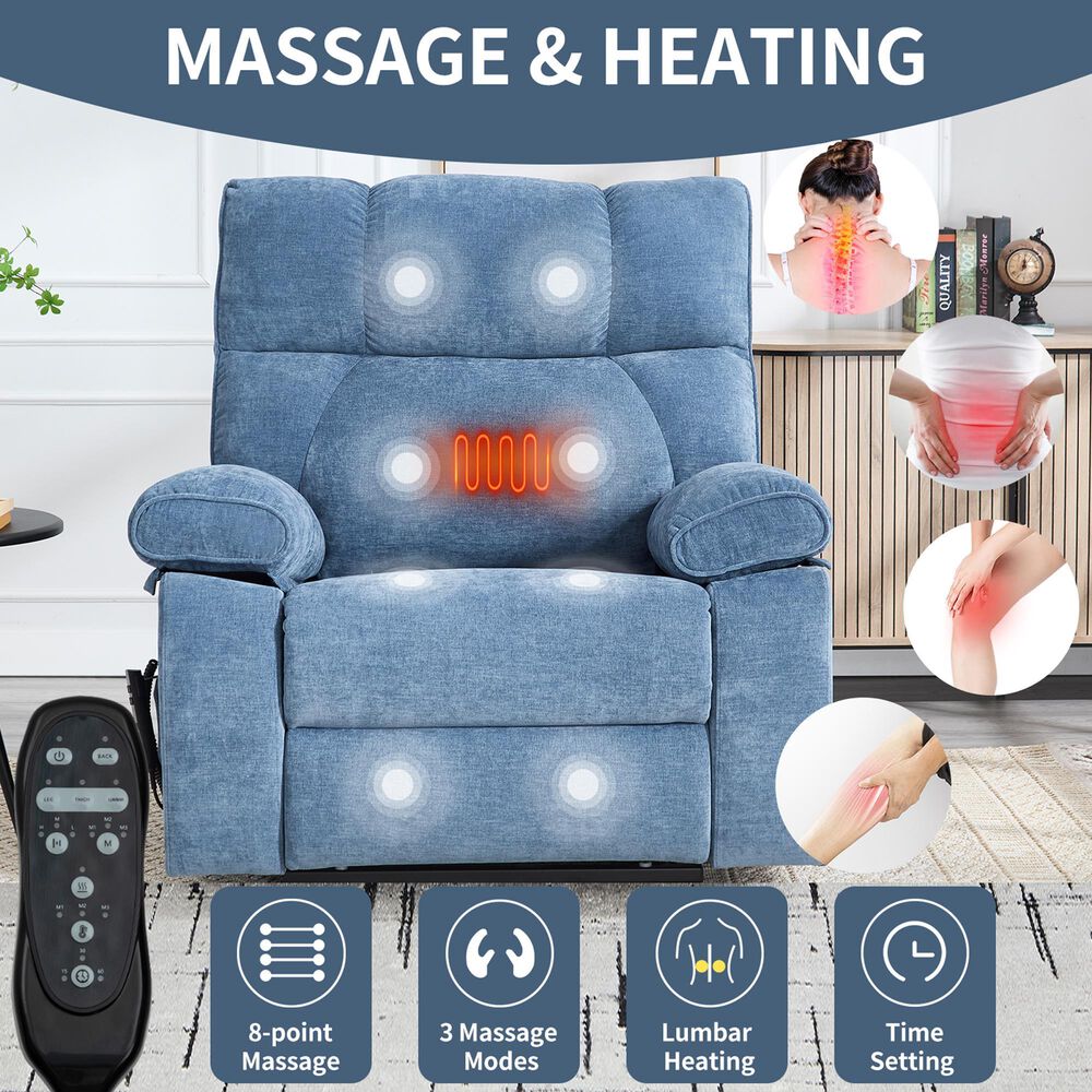 Hearth and Haven Large Power Lift Recliner in Blue, , large