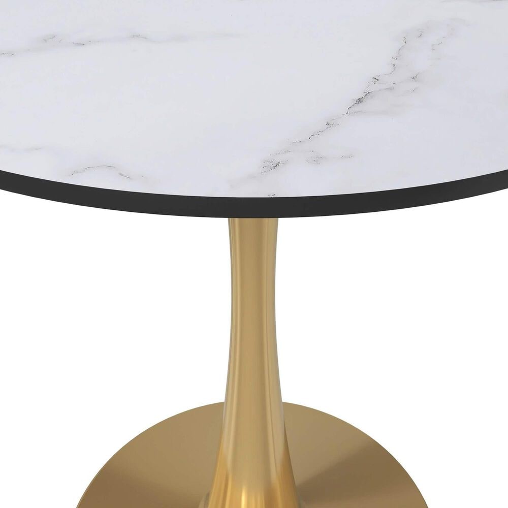 Leisuremod Bristol 24&quot; Round Dining Table with MDF Top in Gold and Marbled White - Table Only, , large