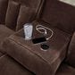 Ashley Observation Power Reclining Sofa with Drop Down Table in Chocolate Velvet, , large