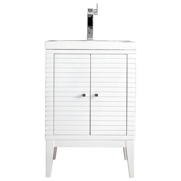 James Martin Linden 24" Single Bathroom Vanity in Glossy White with 5 cm White Glossy Resin Top and Rectangular Sink, , large