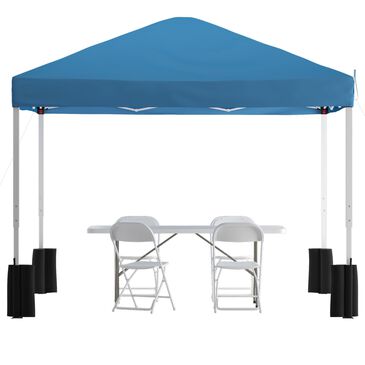 Flash Furniture Otis 6-Piece Patio Dining Set with 10" Blue Umbrella and Wheeled Case in White, , large