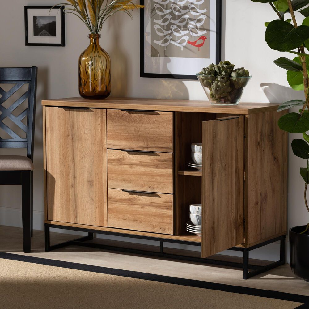 Baxton Studio Reid 3 Drawer Sideboard in Oak/Black NFM
