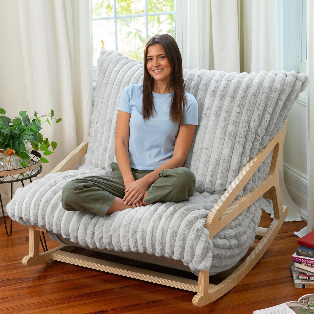 Jaxx Saxx Mondo Fur Bean Bag Rocking Chair in Grey, , large