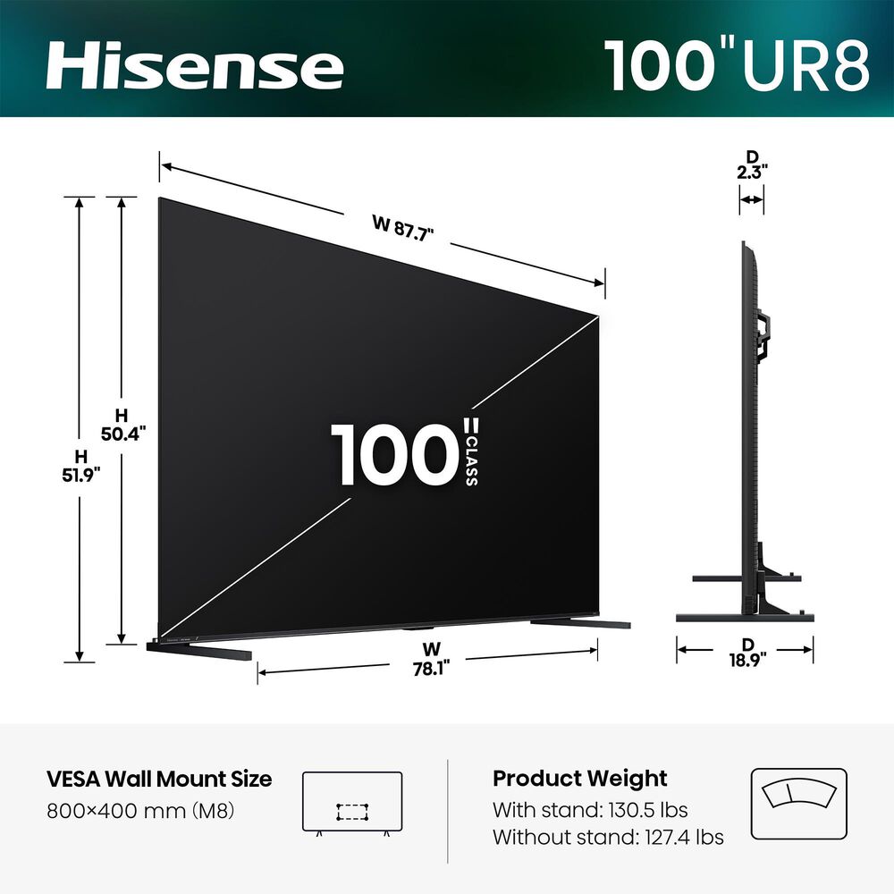 Hisense Series UR8 100" RGB MiniLED UHD - Smart Google TV in Black, , large