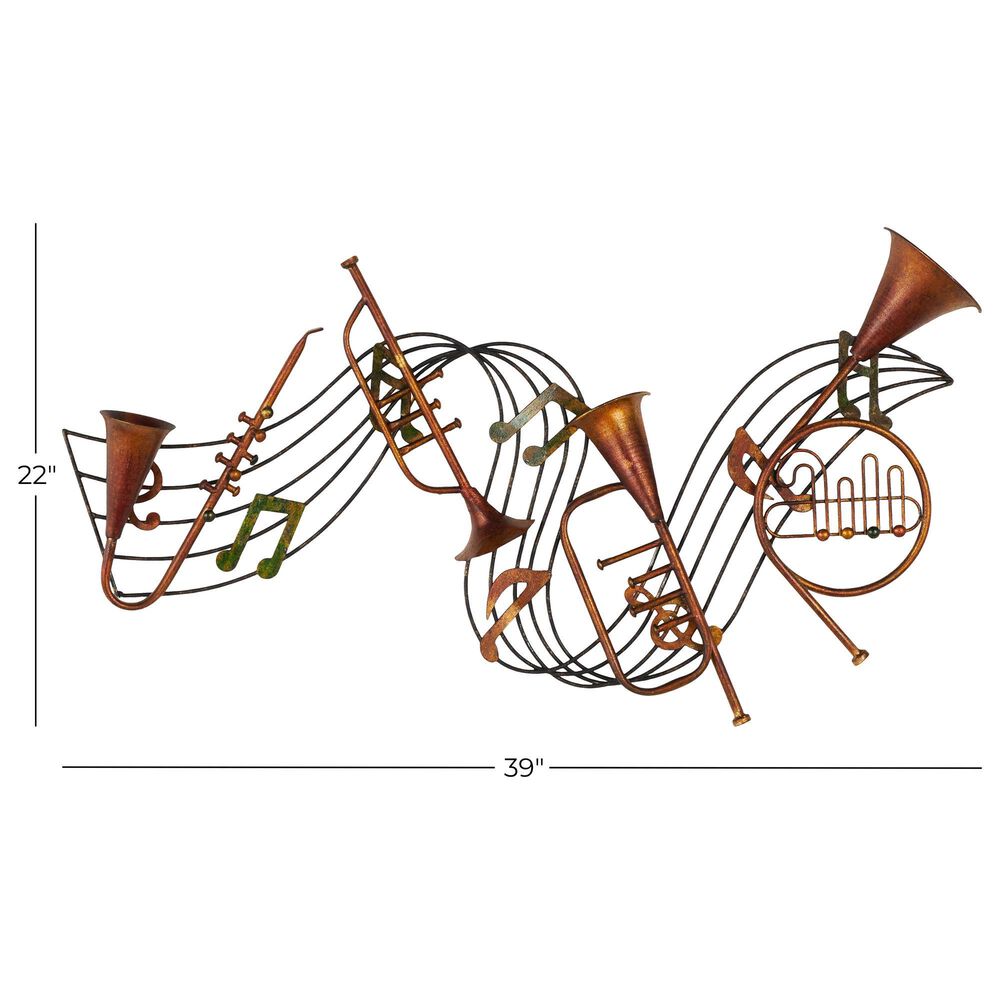 Maple and Jade 22&quot; x 34&quot; Musical Notes Wall Decor in Weathered Brown, Distressed Bronze, Green and Gold, , large