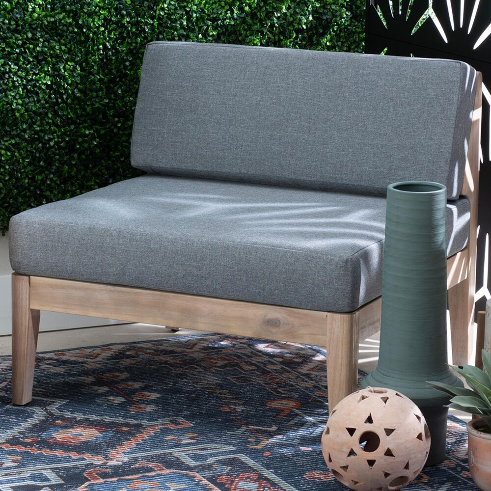 Linon Home Decor Summerlyn Patio Middle Chair with Natural Frame in Grey, , large