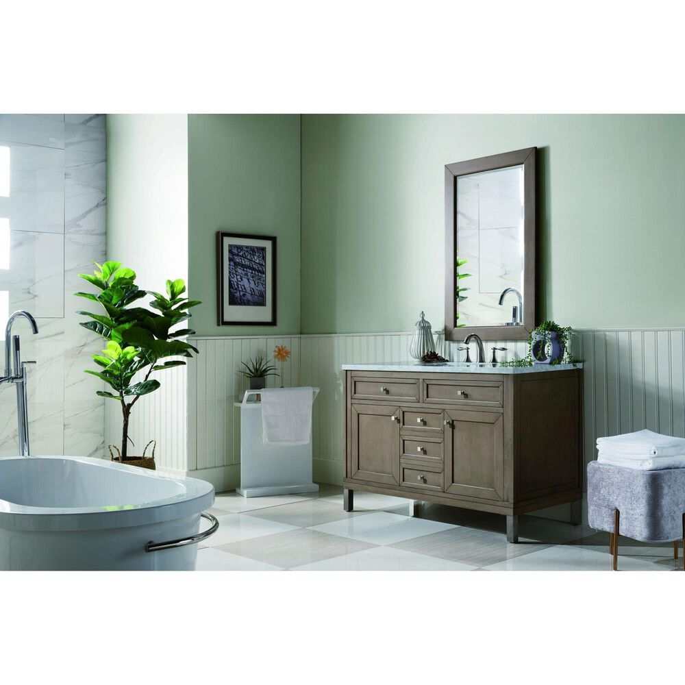 James Martin Vanities Chicago 48&quot; Single Bathroom Vanity in Whitewashed Walnut with 3 cm Carrara White Marble Top and Rectangular Sink, , large