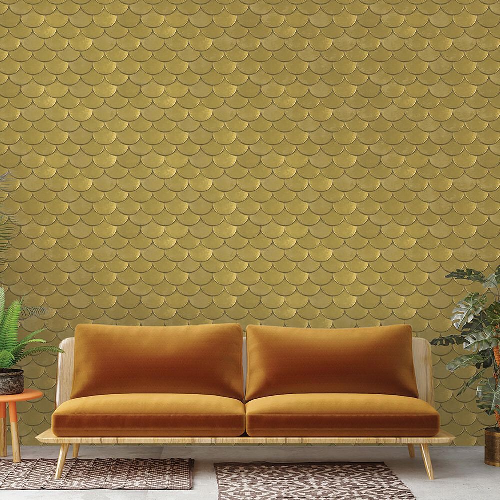 Tempaper Genevieve Gorder Brass Belly Old World Brass Metallic Peel and Stick Wallpaper, , large