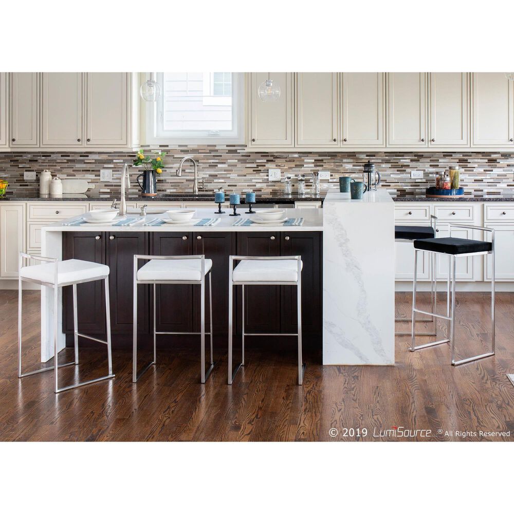 Lumisource Fuji Stackable Barstool with Black Velvet Cushion in Stainless Steel (Set of 2), , large