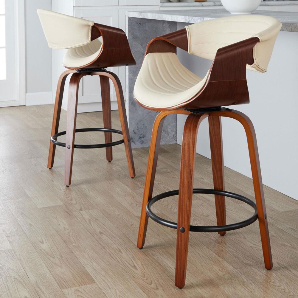 LumiSource Symphony 26" Swivel Counter Stool with Cream Upholstery in Walnut and Black (Set of 2), , large