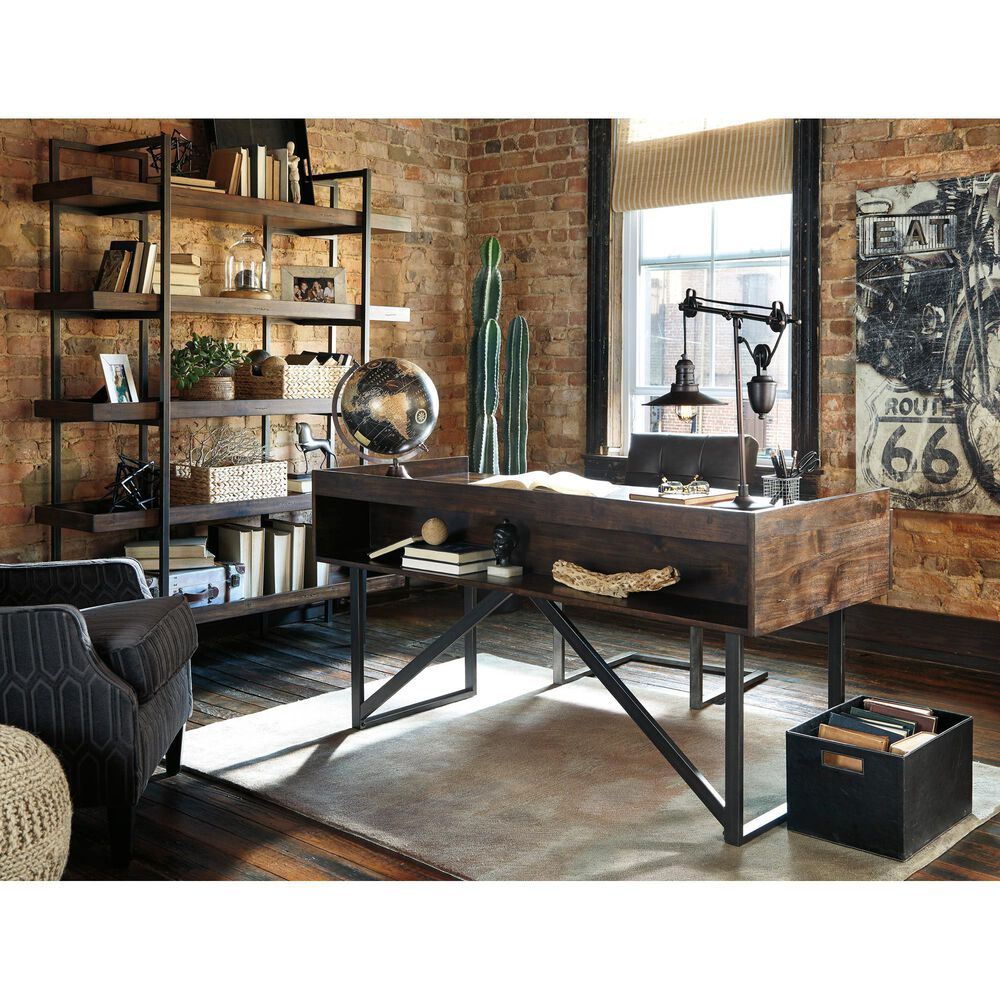Ashley Starmore 3-Drawer Home Office Desk in Walnut and Dark Bronze, , large