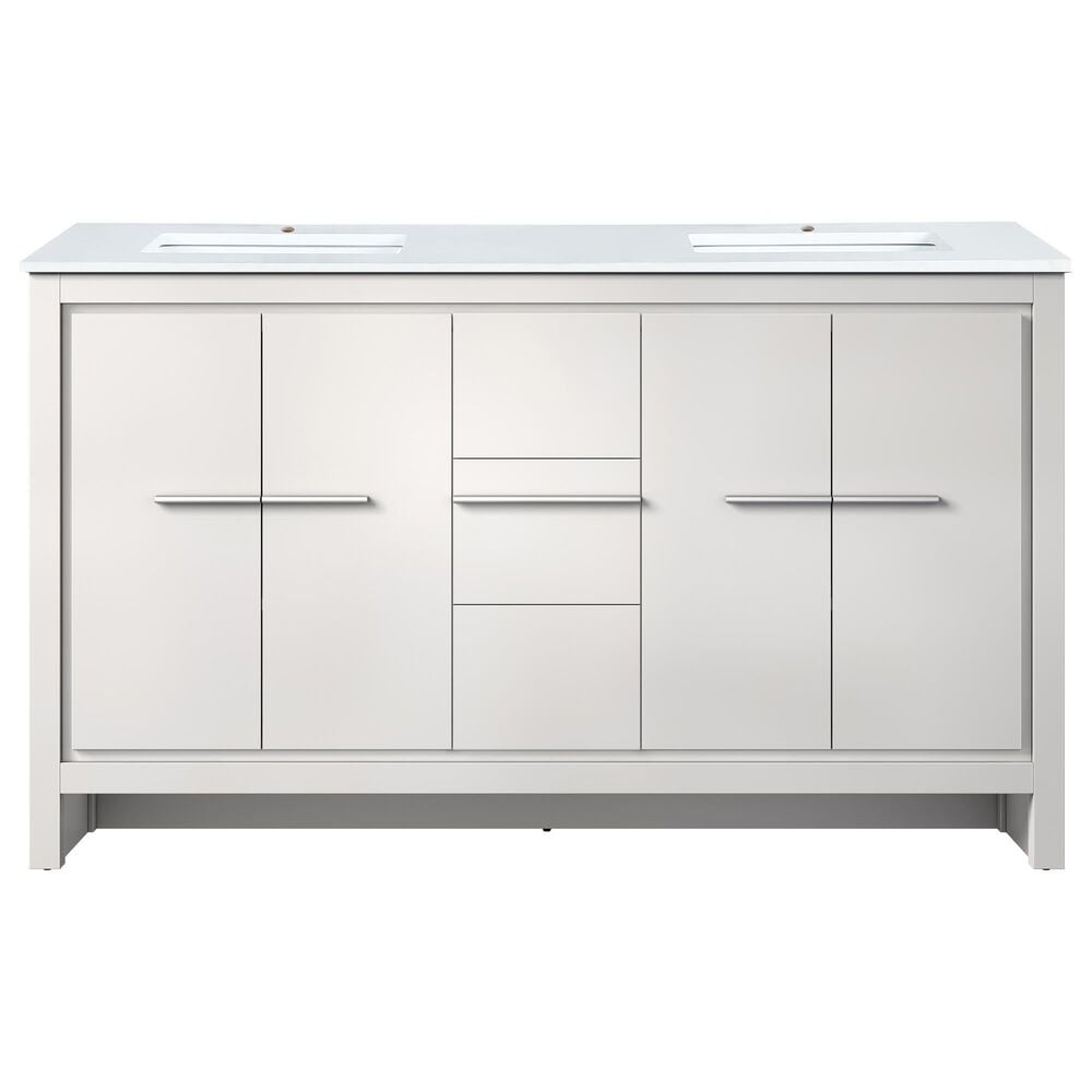 Lexora Home Lafarre 60&quot; Double Bathroom Vanity in White with 2 cm White Cultured Marble Top and Rectangular Sinks, , large