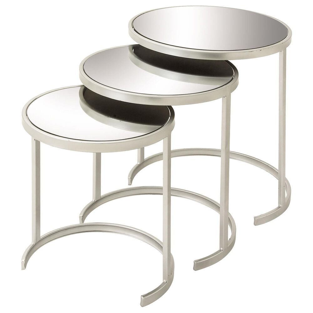 Maple and Jade 3-Piece Round Nesting Accent End Table Set in Silver, , large
