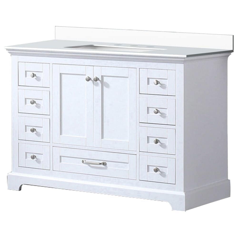 Lexora Home Dukes 48" Single Bathroom Vanity in White with 2 cm White Quartz Top and Rectangular Sink, , large