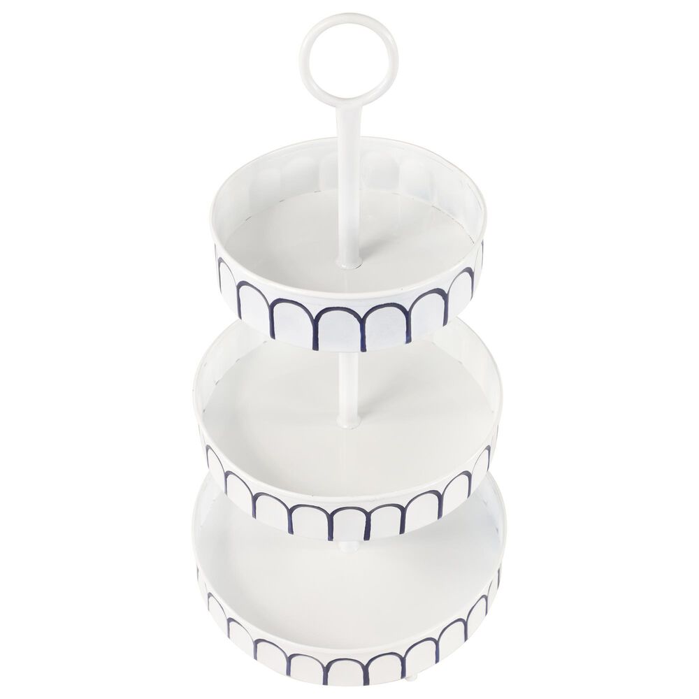 Maple and Jade 26&quot; Farmhouse Metal 3-Tier Server in White and Navy Blue, , large