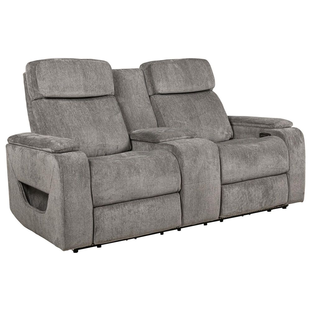 Aurora Furnishings Power Reclining Console Loveseat with Power Headrest in Arica Pewter, , large