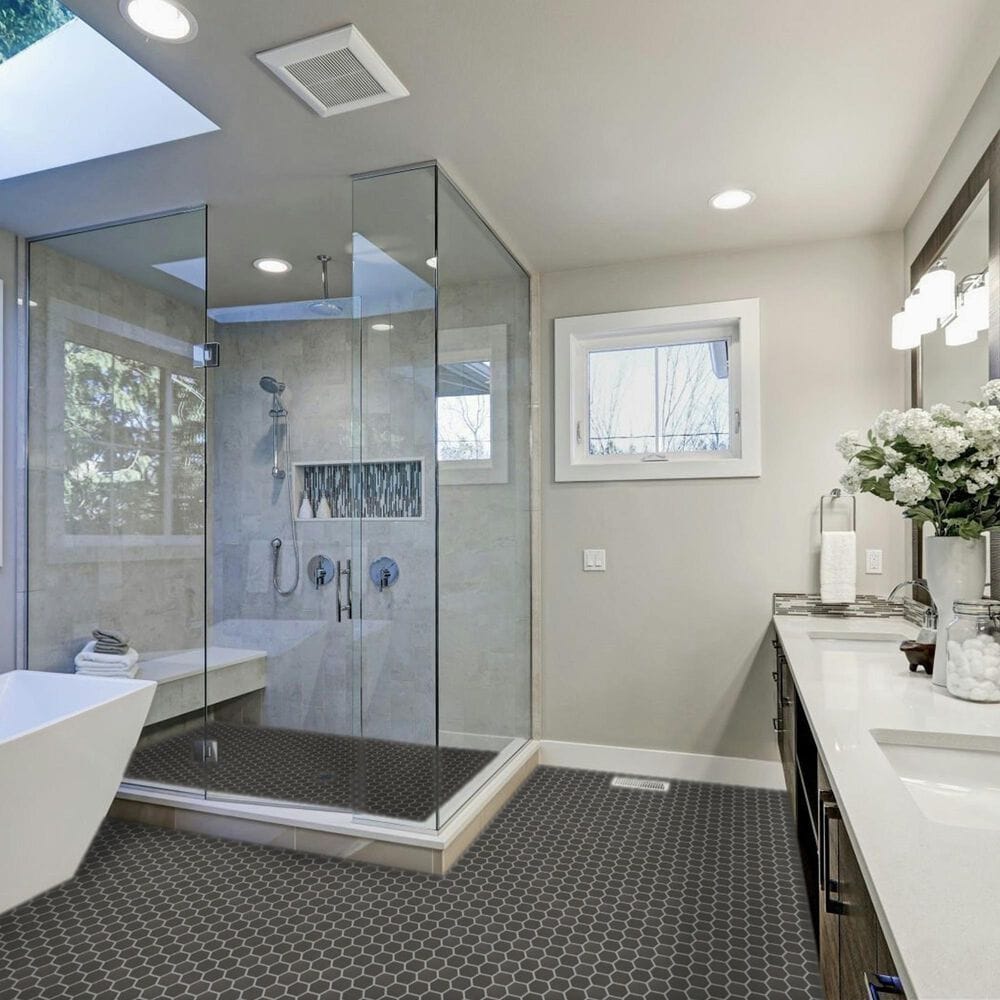 Emser Savvy Pewter 2" Hexagon on 11" x 12" Glazed Porcelain Mosaic Sheet, , large