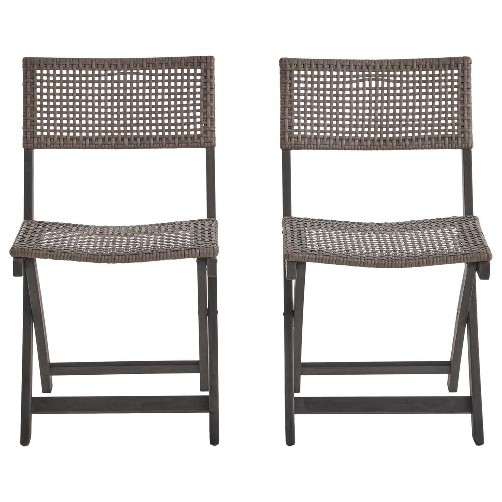 Hearth and Haven Hillside Outdoor Foldable Bistro Chair in Grey and Brown &#40;Set of 2&#41;, , large