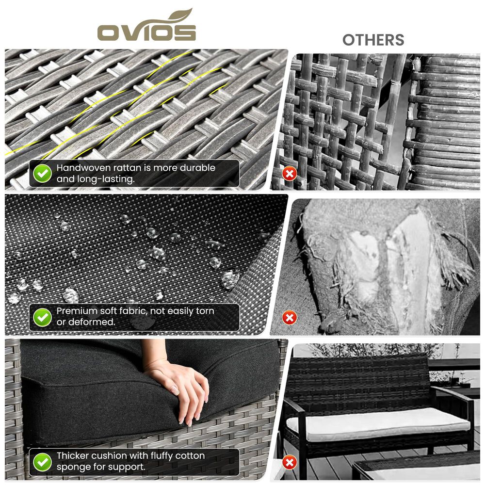 HOMLUX HOMLUX 5-Piece Outdoor Wicker Patio Furniture Set, High Back Rattan Sofa with Chairs, Ottomans &amp; Cushions in Black, , large