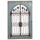 Maple and Jade 33" x 50" Arched Windowpane Fleur De Lis Home Wall Decor with Rust Metal Scrolled Gate in Distressed Blue and Bronze, , large