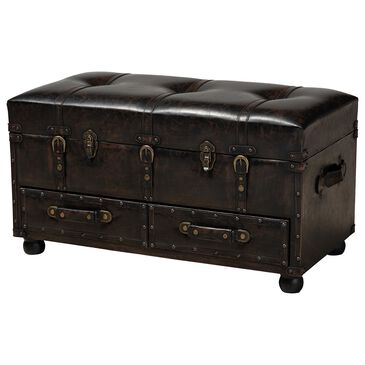 Baxton Studio Callum 2-Drawer Storage Trunk Ottoman Set in Distressed Dark Brown, , large
