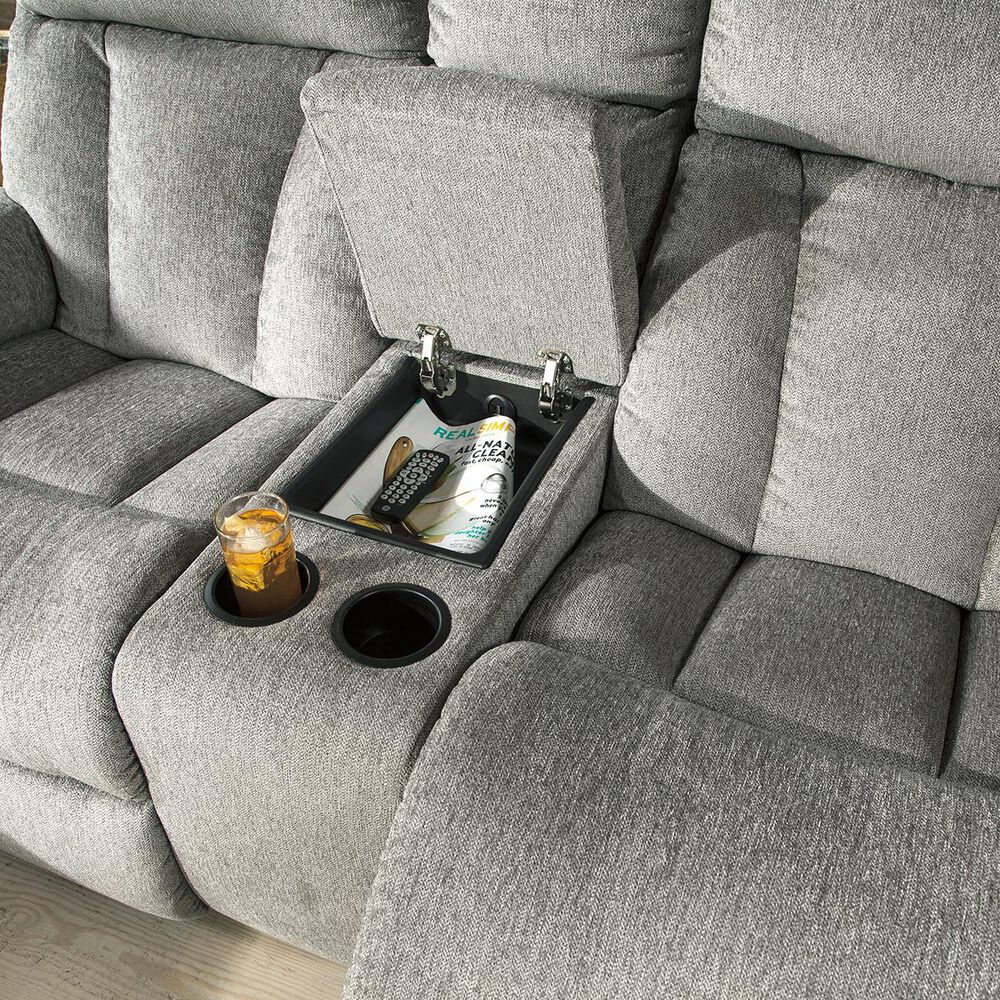 Ashley Mitchiner Manual Double Recliner Loveseat with Console in Fog, , large