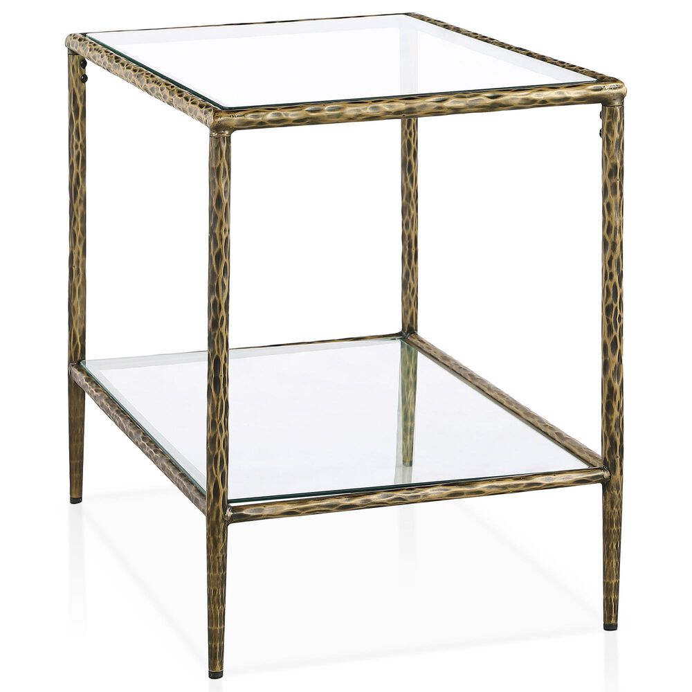 Furniture of America Lalia End Table with Tempered Glass Top and Open Storage Shelf in Matte Gold, , large