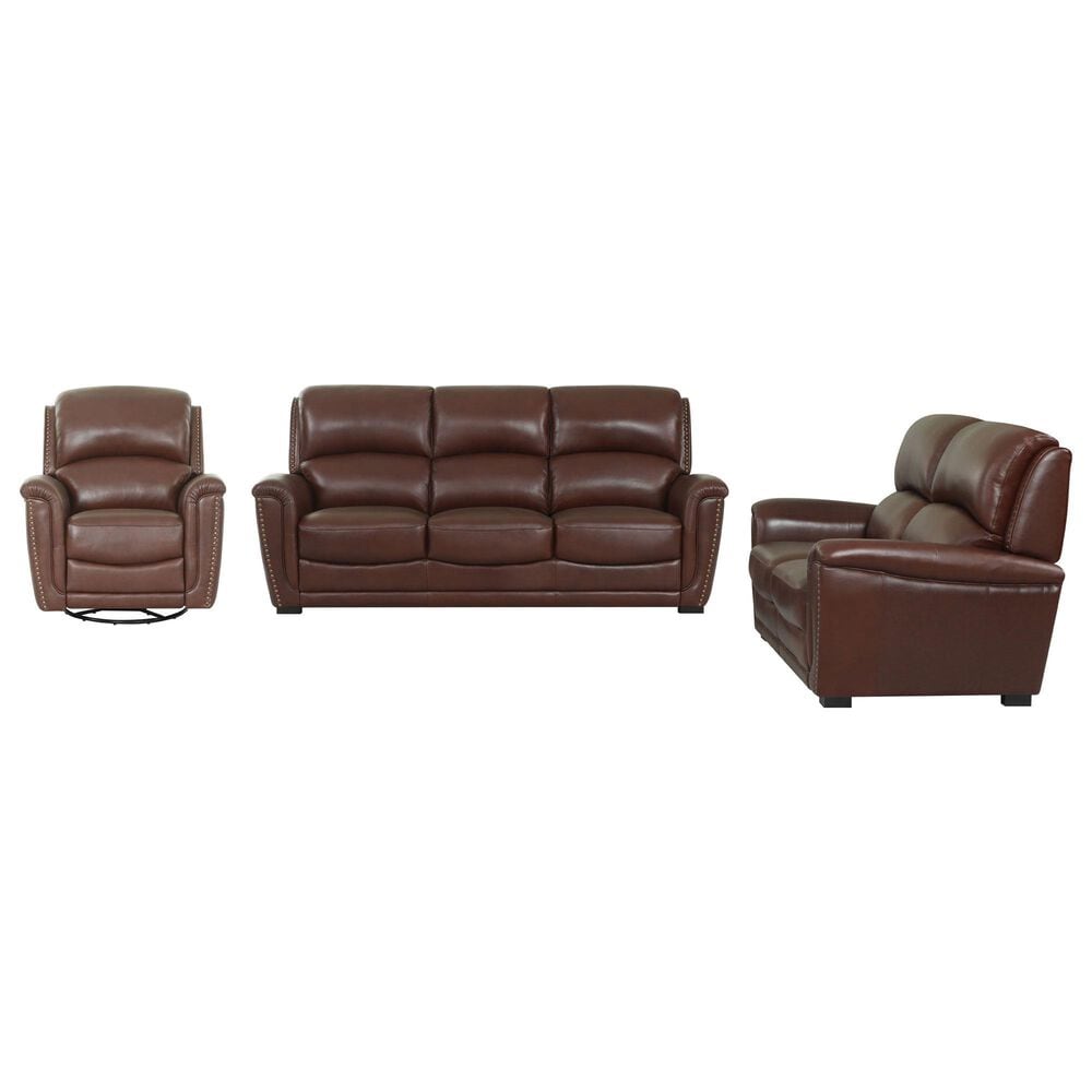 Chateau d"Ax 3-Piece Stationary Leather Living Room Set with Recliner in Red Brown, , large