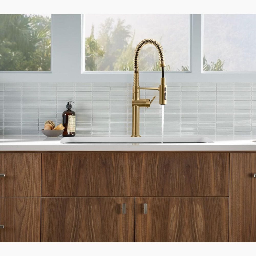 Kohler Crue Semi Professional Pull Down Kitchen Sink Faucet in Moderne Brass, , large
