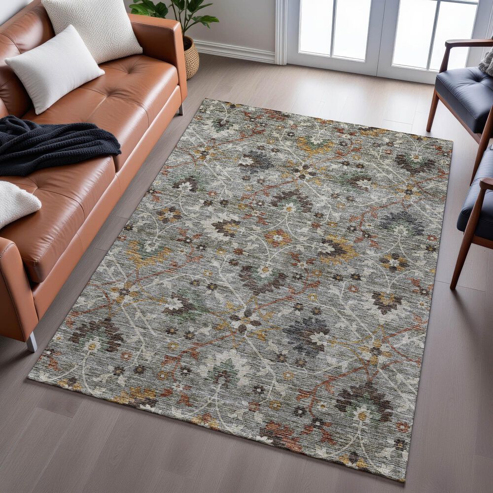 Dalyn Rug Company Silk Road Pewter, Gray, Ivory, Paprika, Sage and Gold 3&#39; x 5&#39; Area Rug, , large