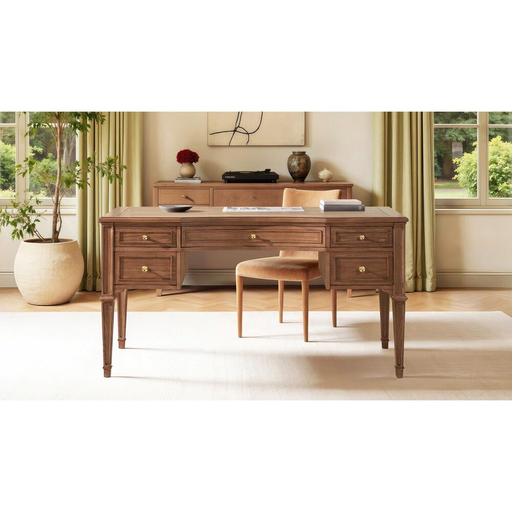Jennifer Taylor Home Dauphin 59" 5-Drawer Executive Desk in Brown, , large