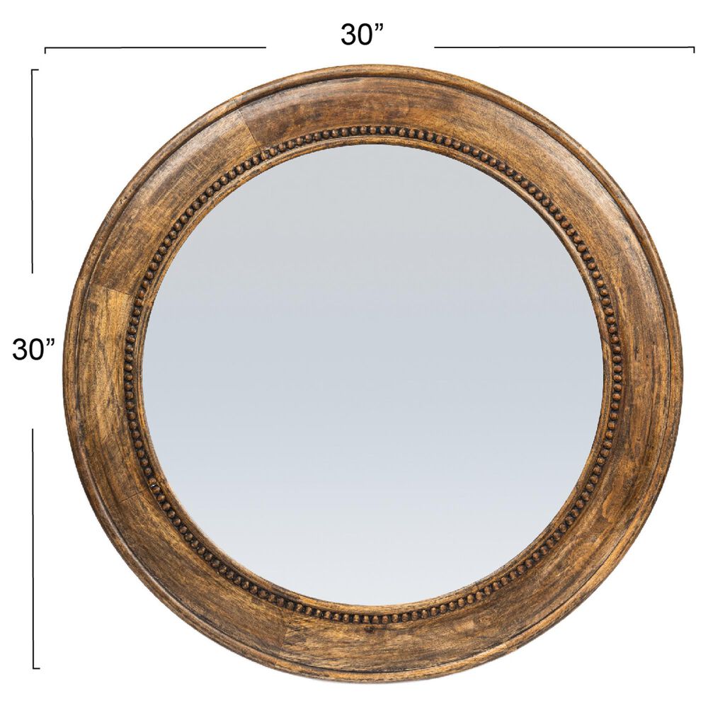 Creative Coop Round Carved Wood Framed Wall Mirror in Rich Walnut, , large